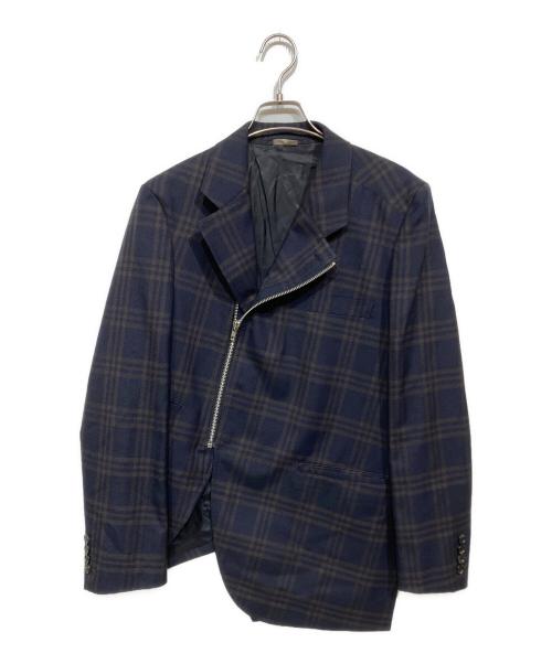 COMME des GARCONS HOMME DEUX（コムデギャルソン オム ドゥ）COMME des GARCONS HOMME DEUX (コムデギャルソン オム ドゥ) チェックジップアップジャケット ネイビー×ブラウン サイズ:Sの古着・服飾アイテム