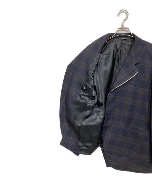 COMME des GARCONS HOMME DEUX（コムデギャルソン オム ドゥ）COMME des GARCONS HOMME DEUX (コムデギャルソン オム ドゥ) チェックジップアップジャケット ネイビー×ブラウン サイズ:Sの古着・服飾アイテム