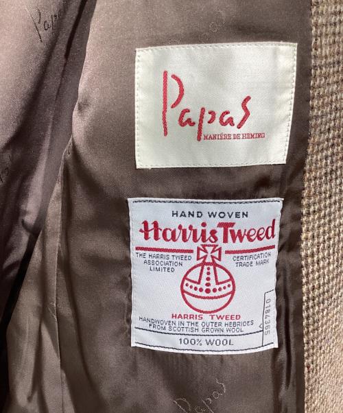 PAPAS（パパス）PAPAS (パパス) Harris Tweed (ハリスツイード) ツイードテーラードジャケット ブラウン サイズ:Mの古着・服飾アイテム
