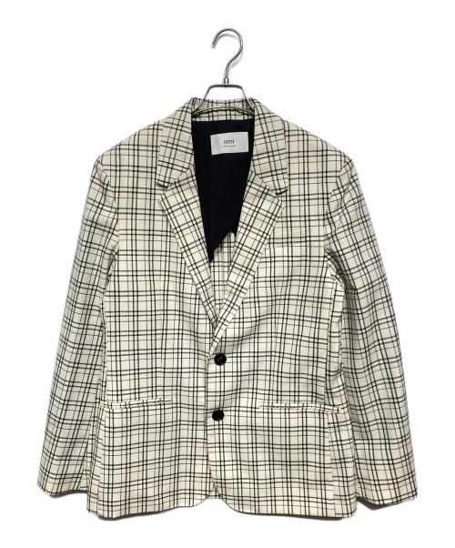 AMI PARIS（アミ パリス）AMI PARIS (アミ パリス) Check Wool Semi-Lined Jacket ホワイト×ブラック サイズ:48の古着・服飾アイテム