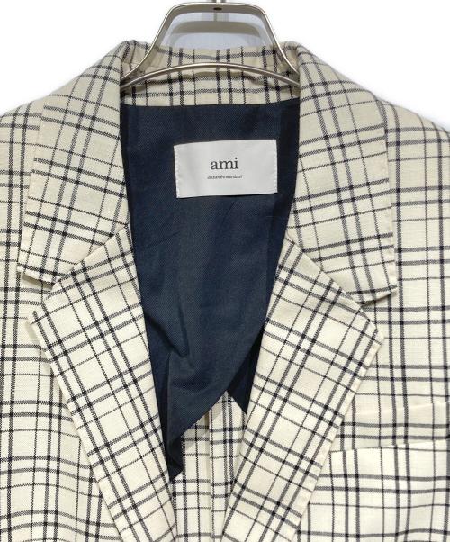 AMI PARIS（アミ パリス）AMI PARIS (アミ パリス) Check Wool Semi-Lined Jacket ホワイト×ブラック サイズ:48の古着・服飾アイテム