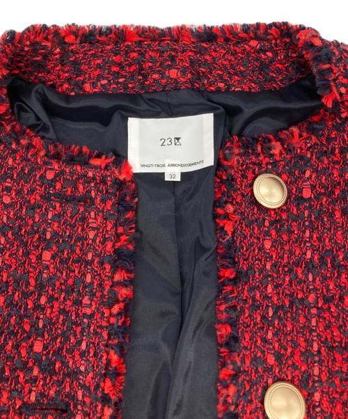 23区（ニジュウサンク）23区 (ニジュウサンク) GIOLICA カラーミックスツイード ジャケット　JKWSCS0010 レッド×ネイビー サイズ:32の古着・服飾アイテム