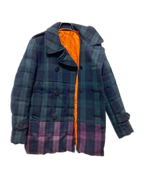 GANRYU（ガンリュウ）GANRYU (ガンリュウ) チェックダウンPコート ネイビー サイズ:Sの古着・服飾アイテム