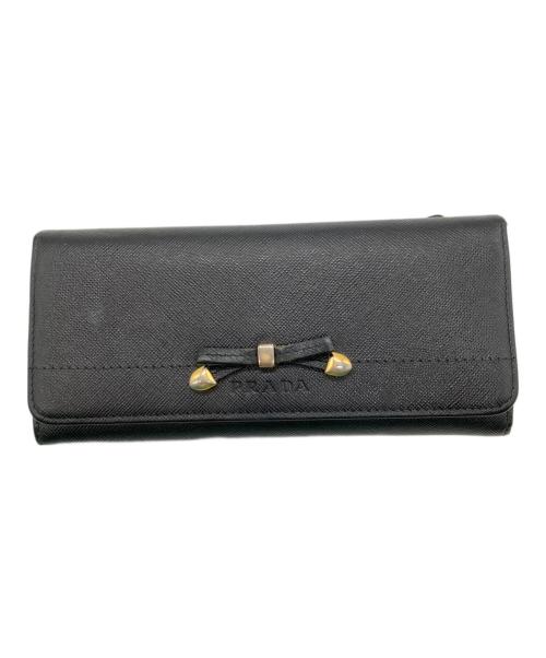 PRADA（プラダ）PRADA (プラダ) リボン付サフィアーノ長財布 ブラックの古着・服飾アイテム