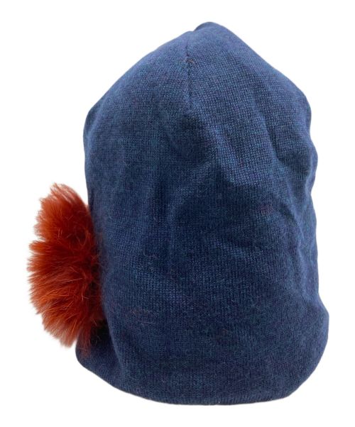 FENDI（フェンディ）FENDI (フェンディ) フォックスファーアイニットキャップ ネイビーの古着・服飾アイテム