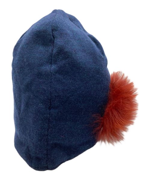 FENDI（フェンディ）FENDI (フェンディ) フォックスファーアイニットキャップ ネイビーの古着・服飾アイテム