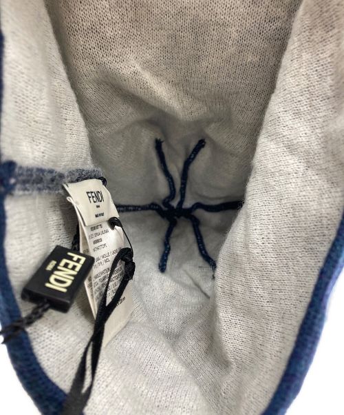 FENDI（フェンディ）FENDI (フェンディ) フォックスファーアイニットキャップ ネイビーの古着・服飾アイテム