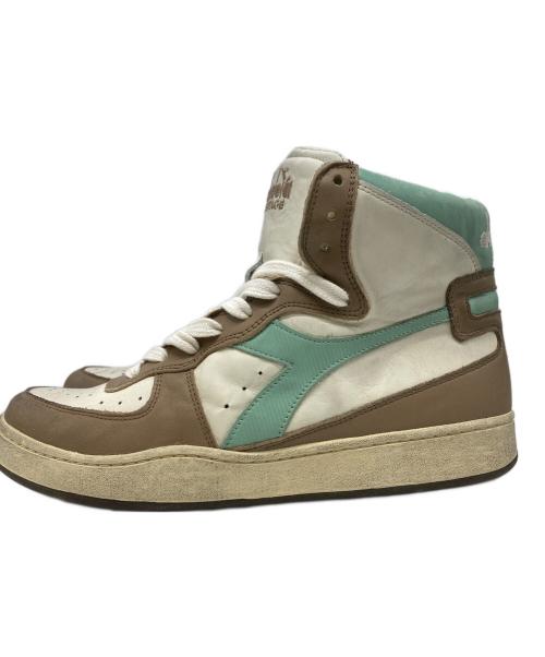 DIADORA HERITAGE（ディアドラ ヘリテージ）DIADORA HERITAGE (ディアドラ ヘリテージ) ユーズド加工ハイカットスニーカー ベージュ×グリーン サイズ:27の古着・服飾アイテム