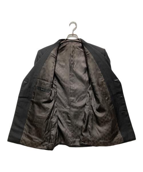 GUCCI（グッチ）GUCCI (グッチ) GG ダブルジャケット サイドベンツ ストライプセットアップスーツ ブラック サイズ:48の古着・服飾アイテム