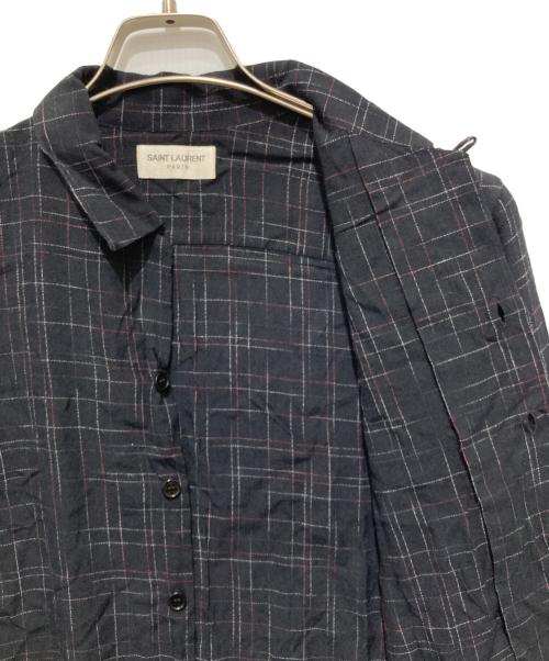 Saint Laurent Paris（サンローランパリ）Saint Laurent Paris (サンローランパリ) レーヨンチェックシャツ ネイビー サイズ:37の古着・服飾アイテム