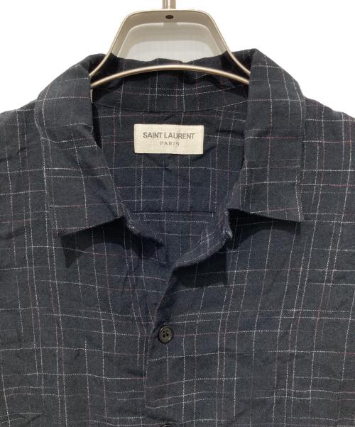 Saint Laurent Paris（サンローランパリ）Saint Laurent Paris (サンローランパリ) レーヨンチェックシャツ ネイビー サイズ:37の古着・服飾アイテム