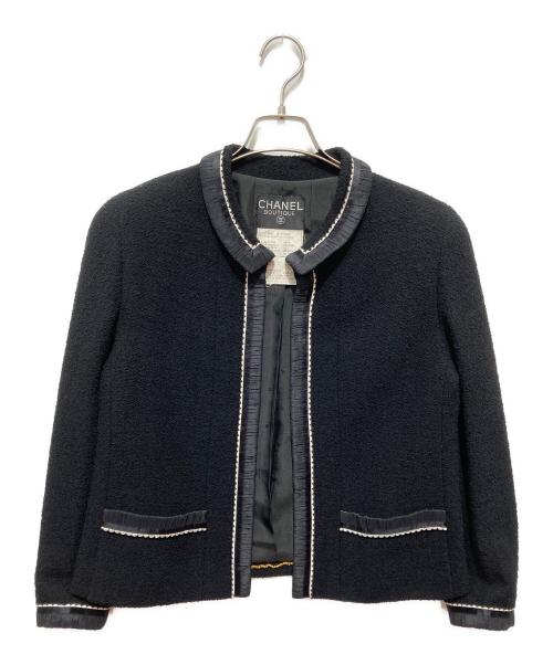 CHANEL（シャネル）CHANEL (シャネル) 袖ココボタンウールツイードジャケット ブラック サイズ:40の古着・服飾アイテム