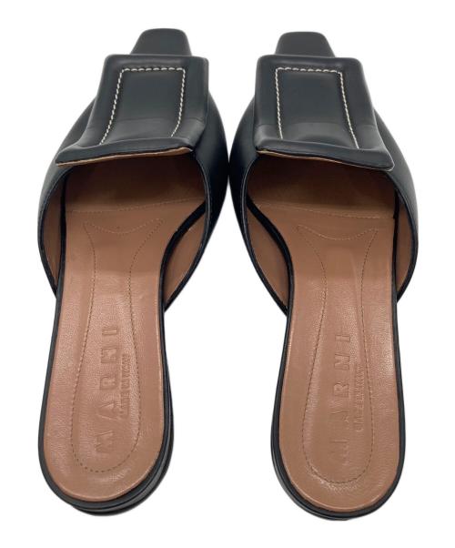 MARNI（マルニ）MARNI (マルニ) スクエアトゥ レザーミュール ブラック サイズ:37 1/2の古着・服飾アイテム