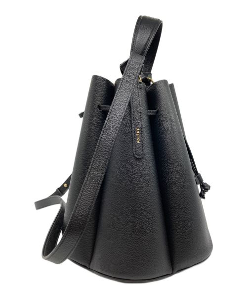 POLENE（ポレーヌ）POLENE (ポレーヌ) カヌレ巾着レザーショルダーバッグ ブラックの古着・服飾アイテム