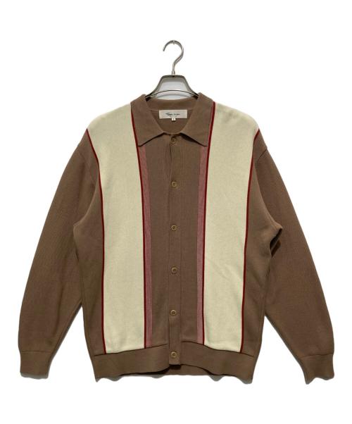 Time is on（タイムイズオン）Time is on (タイムイズオン) LINKS FRONT PANEL L/S ニット シャツ カーディガン ベージュ×ブラウン サイズ:１の古着・服飾アイテム
