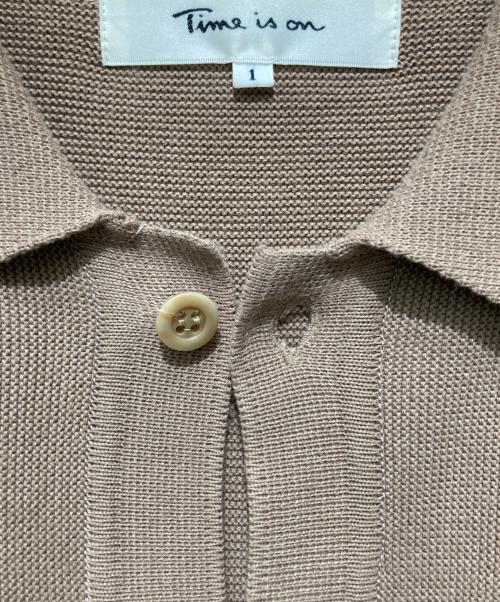 Time is on（タイムイズオン）Time is on (タイムイズオン) LINKS FRONT PANEL L/S ニット シャツ カーディガン ベージュ×ブラウン サイズ:１の古着・服飾アイテム