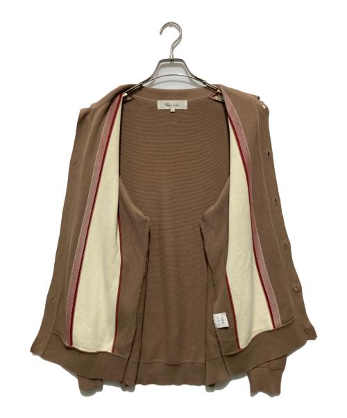 Time is on（タイムイズオン）Time is on (タイムイズオン) LINKS FRONT PANEL L/S ニット シャツ カーディガン ベージュ×ブラウン サイズ:１の古着・服飾アイテム