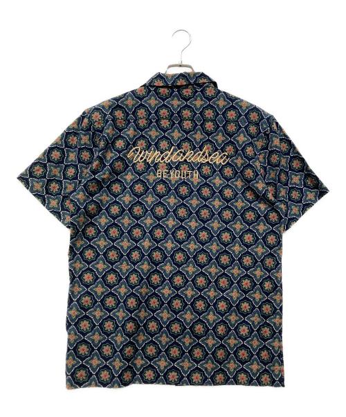 WIND AND SEA（ウィンダンシー）WIND AND SEA (ウィンダンシー) PATTERN OPEN COLLAR SHIRT ネイビー×グリーン サイズ:Sの古着・服飾アイテム