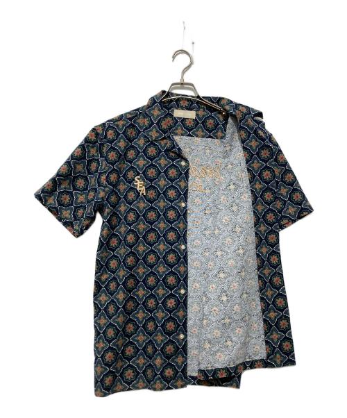 WIND AND SEA（ウィンダンシー）WIND AND SEA (ウィンダンシー) PATTERN OPEN COLLAR SHIRT ネイビー×グリーン サイズ:Sの古着・服飾アイテム