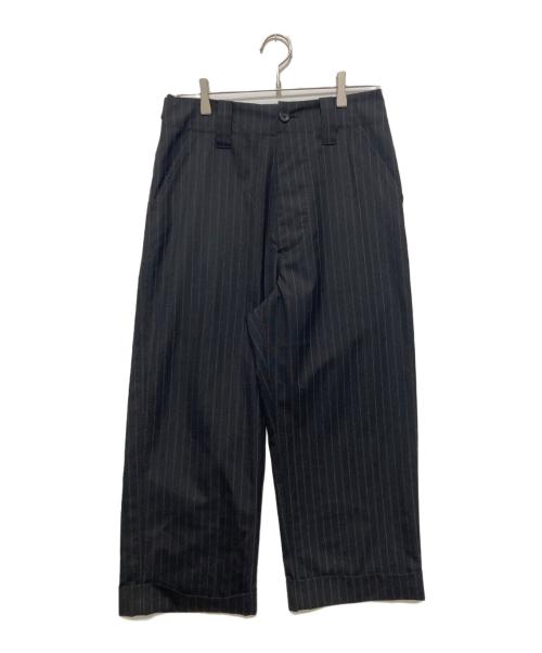 MARGARET HOWELL（マーガレットハウエル）MARGARET HOWELL (マーガレットハウエル) FOX BROTHERS (フォックスブラザーズ) ウールストライプ ワイドパンツ ブラック サイズ:Sの古着・服飾アイテム