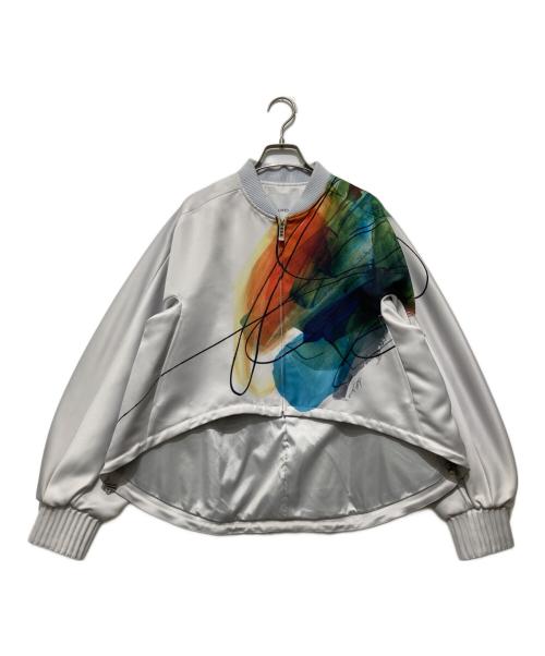 UN3D.（アンスリード）UN3D. (アンスリード) LINE ART BZ ラインアートサテンブルゾン グレー サイズ:Fの古着・服飾アイテム