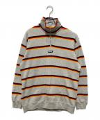 PALACEパレス）の古着「ハーフジップ ボーダー ストライプ ニット プルオーバー」｜グレー