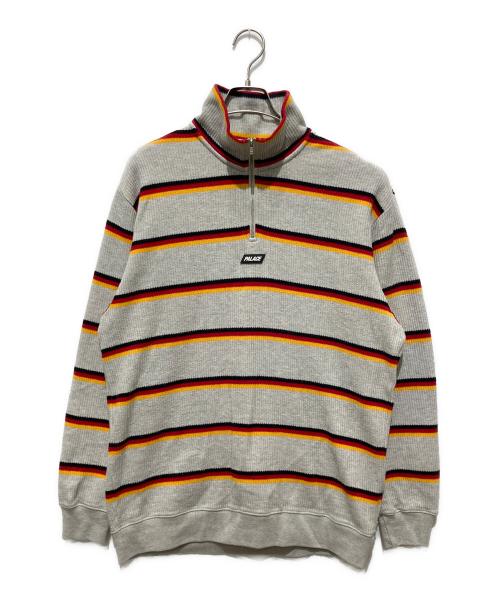 PALACE（パレス）PALACE (パレス) ハーフジップ ボーダー ストライプ ニット プルオーバー グレー サイズ:Mの古着・服飾アイテム