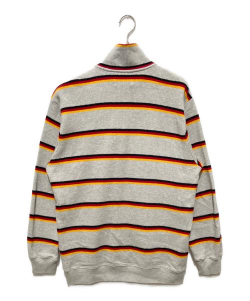 PALACE（パレス）PALACE (パレス) ハーフジップ ボーダー ストライプ ニット プルオーバー グレー サイズ:Mの古着・服飾アイテム