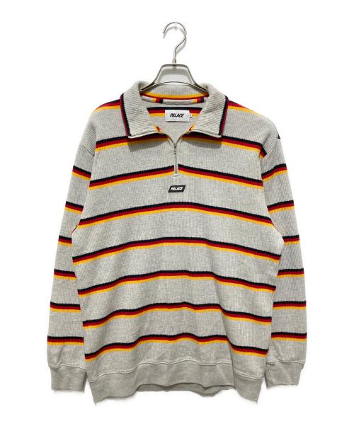 PALACE（パレス）PALACE (パレス) ハーフジップ ボーダー ストライプ ニット プルオーバー グレー サイズ:Mの古着・服飾アイテム