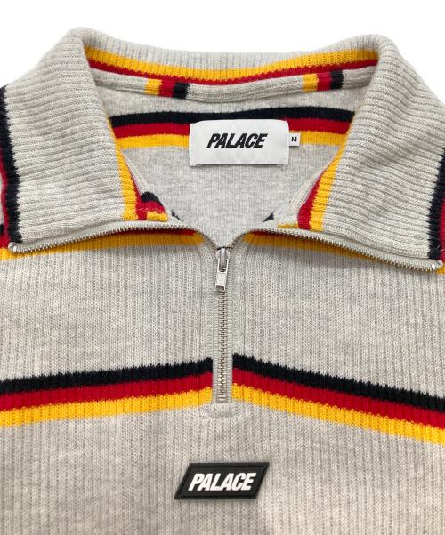 PALACE（パレス）PALACE (パレス) ハーフジップ ボーダー ストライプ ニット プルオーバー グレー サイズ:Mの古着・服飾アイテム