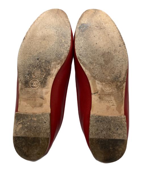 CHANEL（シャネル）CHANEL (シャネル) ココマークリボンバレエパンプス レッド サイズ:37 1/2の古着・服飾アイテム