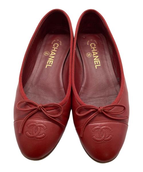 CHANEL（シャネル）CHANEL (シャネル) ココマークリボンバレエパンプス レッド サイズ:37 1/2の古着・服飾アイテム