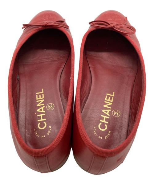 CHANEL（シャネル）CHANEL (シャネル) ココマークリボンバレエパンプス レッド サイズ:37 1/2の古着・服飾アイテム