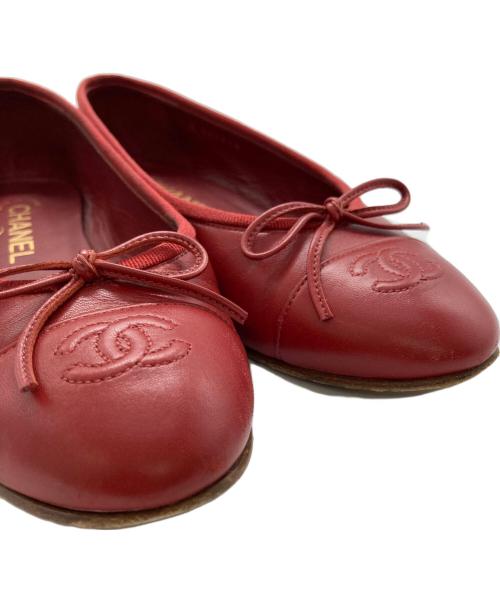 CHANEL（シャネル）CHANEL (シャネル) ココマークリボンバレエパンプス レッド サイズ:37 1/2の古着・服飾アイテム