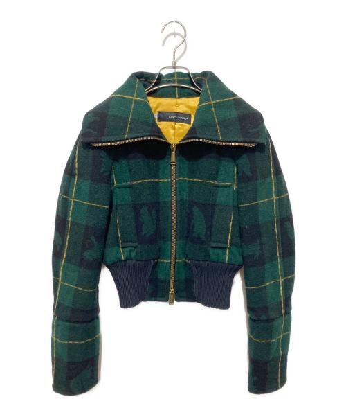 DSQUARED2（ディースクエアード）DSQUARED2 (ディースクエアード) マフラー付チェックジャケット グリーン サイズ:42の古着・服飾アイテム