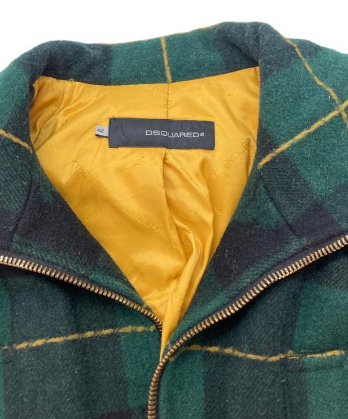 DSQUARED2（ディースクエアード）DSQUARED2 (ディースクエアード) マフラー付チェックジャケット グリーン サイズ:42の古着・服飾アイテム