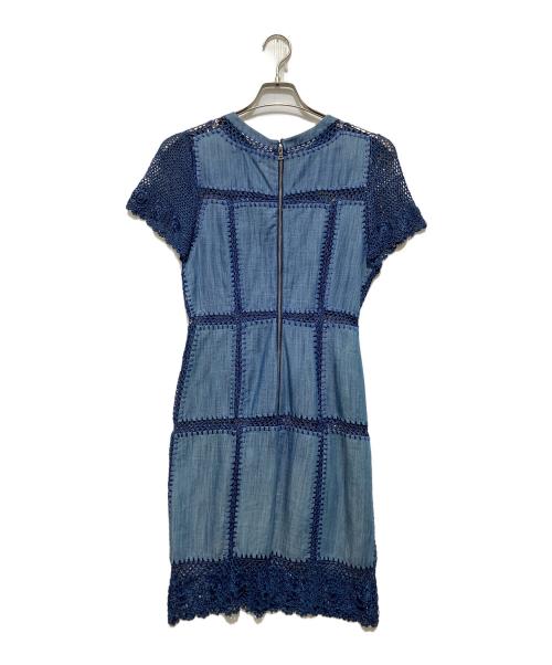alice+olivia（アリスアンドオリビア）alice+olivia (アリスアンドオリビア) 半袖デニムカットワークワンピース ブルー サイズ:XLの古着・服飾アイテム