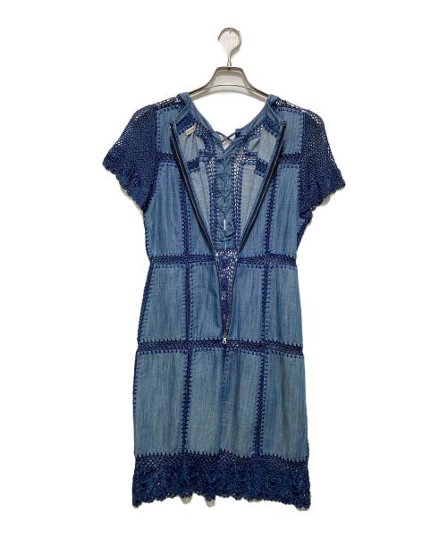 alice+olivia（アリスアンドオリビア）alice+olivia (アリスアンドオリビア) 半袖デニムカットワークワンピース ブルー サイズ:XLの古着・服飾アイテム