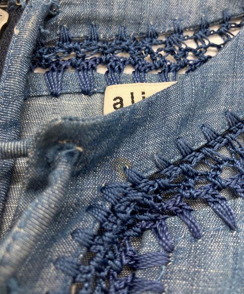 alice+olivia（アリスアンドオリビア）alice+olivia (アリスアンドオリビア) 半袖デニムカットワークワンピース ブルー サイズ:XLの古着・服飾アイテム