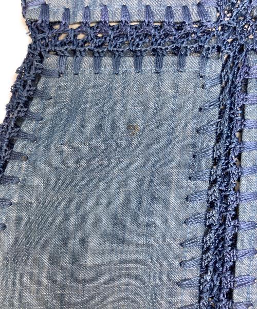 alice+olivia（アリスアンドオリビア）alice+olivia (アリスアンドオリビア) 半袖デニムカットワークワンピース ブルー サイズ:XLの古着・服飾アイテム