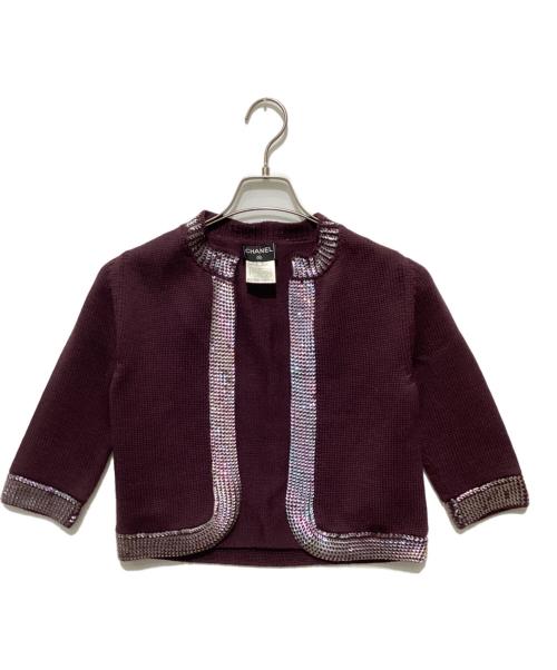CHANEL（シャネル）CHANEL (シャネル) スパンコールカーディガン ボルドー サイズ:38の古着・服飾アイテム