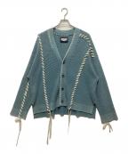 MAISON SPECIALメゾンスペシャル）の古着「Oni-Waffle Chemical Over-Dye V-Neck Knit Cardigan ワッフルニットカーディガン」｜ブルー