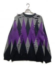 CAPTAINS HELM（キャプテンズヘルム）の古着「WORN OUT CREW SWEATER」｜ブラック×パープル