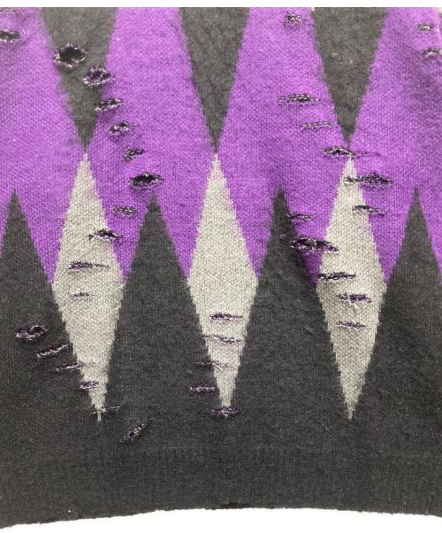 CAPTAINS HELM（キャプテンズヘルム）CAPTAINS HELM (キャプテンズヘルム) WORN OUT CREW SWEATER ブラック×パープル サイズ:Lの古着・服飾アイテム