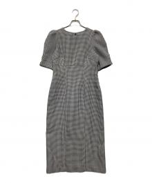 HER LIP TO（ハーリップトゥ）の古着「Lady Checkered Belted Midi Dress レディーチェッカードベルテッドミディドレス ワンピース」｜ホワイト×ブラック
