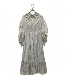 HER LIP TO（ハーリップトゥ）の古着「Winter Floral Long-sleeve Dress / ウィンターフローラル長袖ワンピース」｜グレー