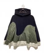 UN3D.アンスリード）の古着「WAVE LINE PADDED HOODIE ウェーブラインパデッドフーディー パーカー」｜ネイビー