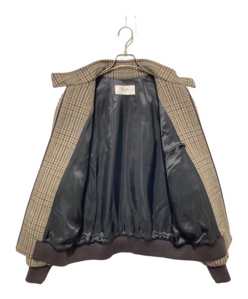 CELINE（セリーヌ）CELINE (セリーヌ) TEDDY JACKET WITH STAND UP COLLAR IN CHECKED WOOL ブラウン サイズ:46の古着・服飾アイテム