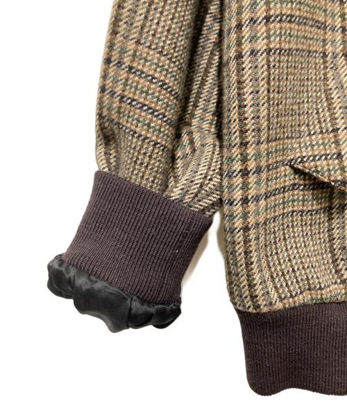 CELINE（セリーヌ）CELINE (セリーヌ) TEDDY JACKET WITH STAND UP COLLAR IN CHECKED WOOL ブラウン サイズ:46の古着・服飾アイテム