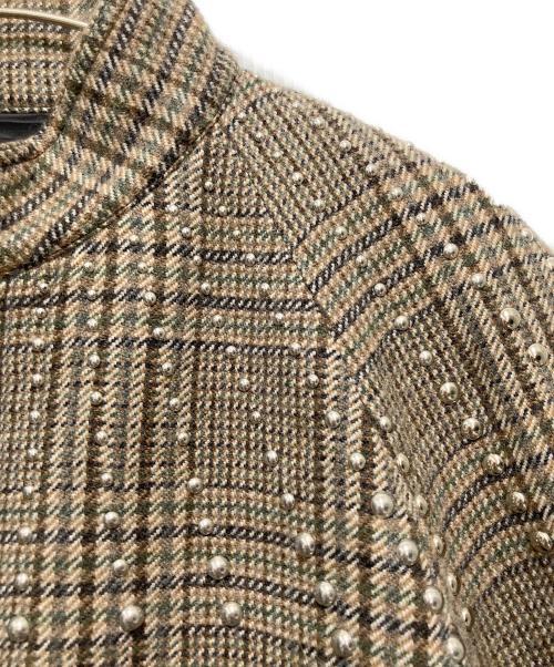 CELINE（セリーヌ）CELINE (セリーヌ) TEDDY JACKET WITH STAND UP COLLAR IN CHECKED WOOL ブラウン サイズ:46の古着・服飾アイテム